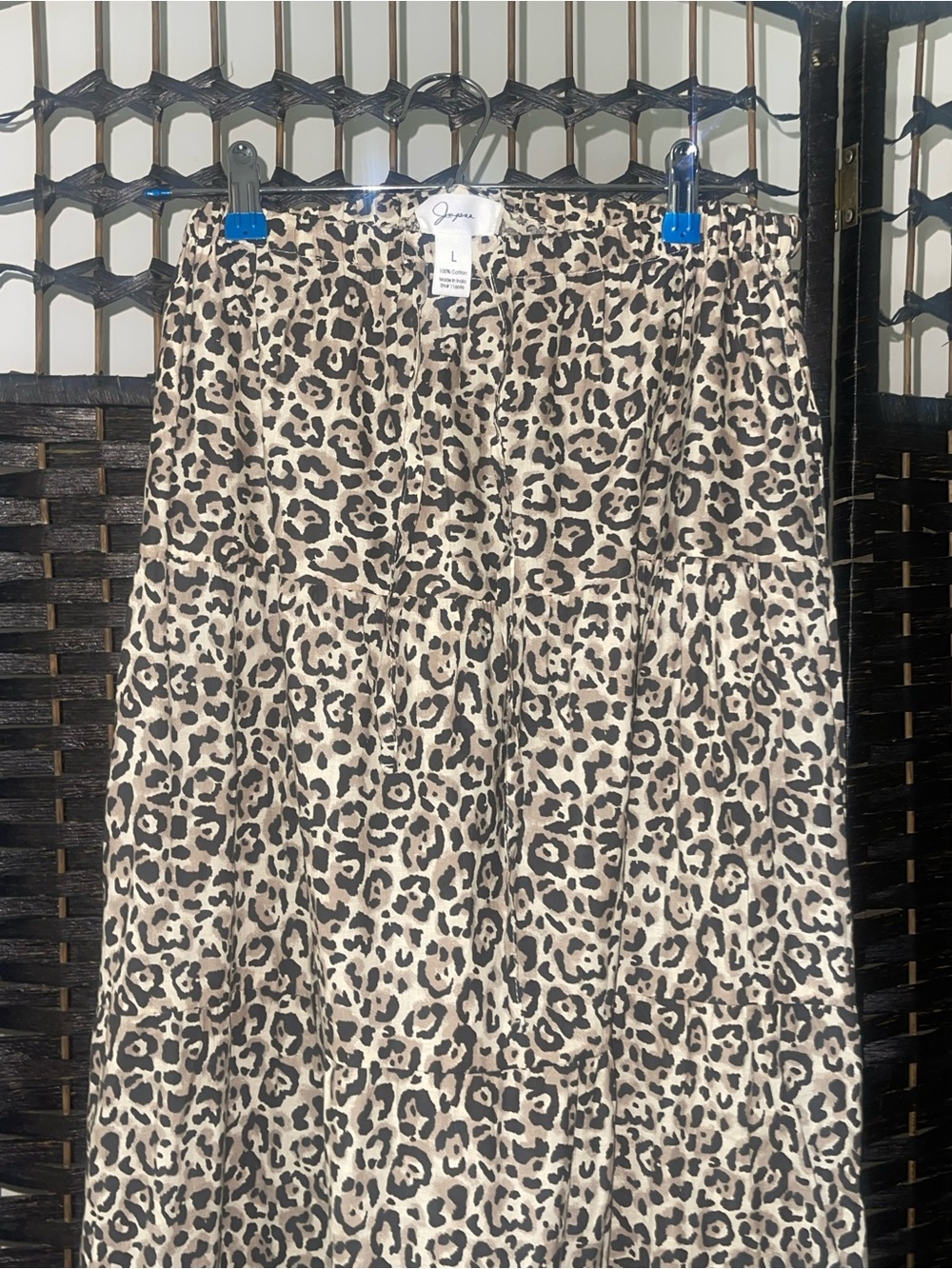 Japna Black and Cream Leopard Tiered Maxi Skirt